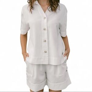 Cozy Earth coastal white comfort shorts NEW linen casual scandi girl minimalist